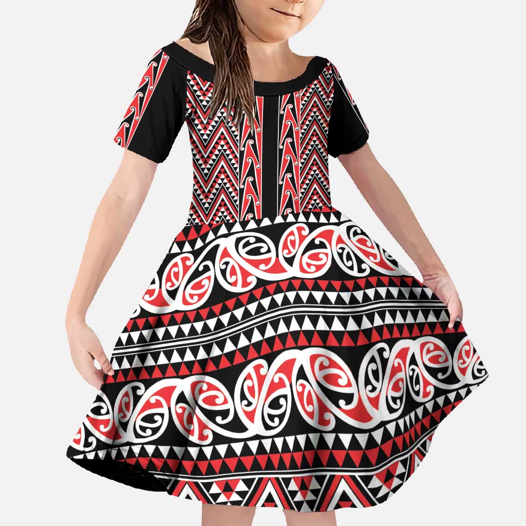 New Zealand Maori Niho Taniwha Family Matching Long Sleeve Bodycon Dress and Hawaiian Shirt Whero Mangopare and Puhoro Pattern