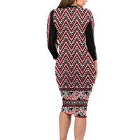 New Zealand Maori Niho Taniwha Family Matching Long Sleeve Bodycon Dress and Hawaiian Shirt Whero Mangopare and Puhoro Pattern