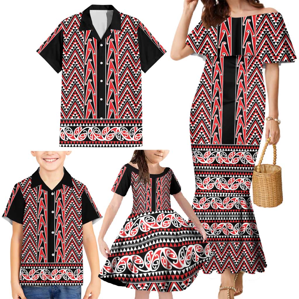 New Zealand Maori Niho Taniwha Family Matching Mermaid Dress and Hawaiian Shirt Whero Mangopare and Puhoro Pattern LT9 - Polynesian Pride