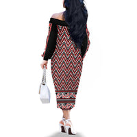 New Zealand Maori Niho Taniwha Family Matching Off The Shoulder Long Sleeve Dress and Hawaiian Shirt Whero Mangopare and Puhoro Pattern