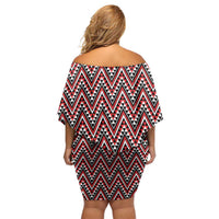 New Zealand Maori Niho Taniwha Family Matching Off Shoulder Short Dress and Hawaiian Shirt Whero Mangopare and Puhoro Pattern