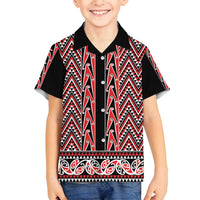 New Zealand Maori Niho Taniwha Family Matching Off Shoulder Short Dress and Hawaiian Shirt Whero Mangopare and Puhoro Pattern