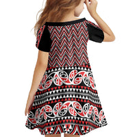 New Zealand Maori Niho Taniwha Family Matching Short Sleeve Bodycon Dress and Hawaiian Shirt Whero Mangopare and Puhoro Pattern