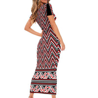 New Zealand Maori Niho Taniwha Family Matching Short Sleeve Bodycon Dress and Hawaiian Shirt Whero Mangopare and Puhoro Pattern
