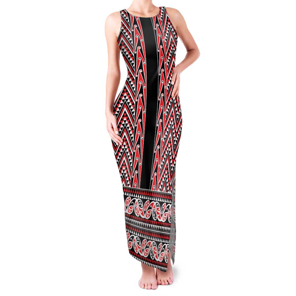 New Zealand Maori Niho Taniwha Family Matching Tank Maxi Dress and Hawaiian Shirt Whero Mangopare and Puhoro Pattern