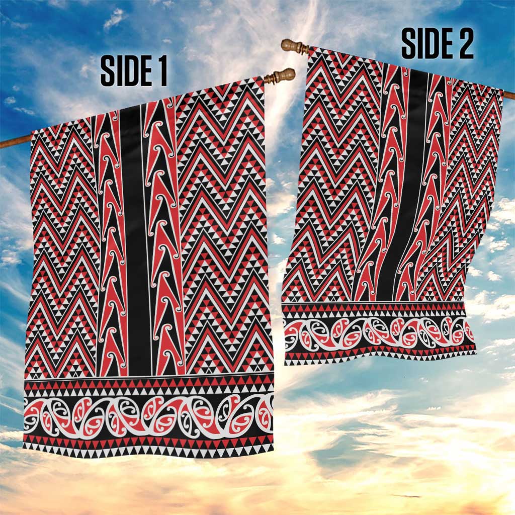 New Zealand Maori Niho Taniwha Garden Flag Whero Mangopare and Puhoro Pattern