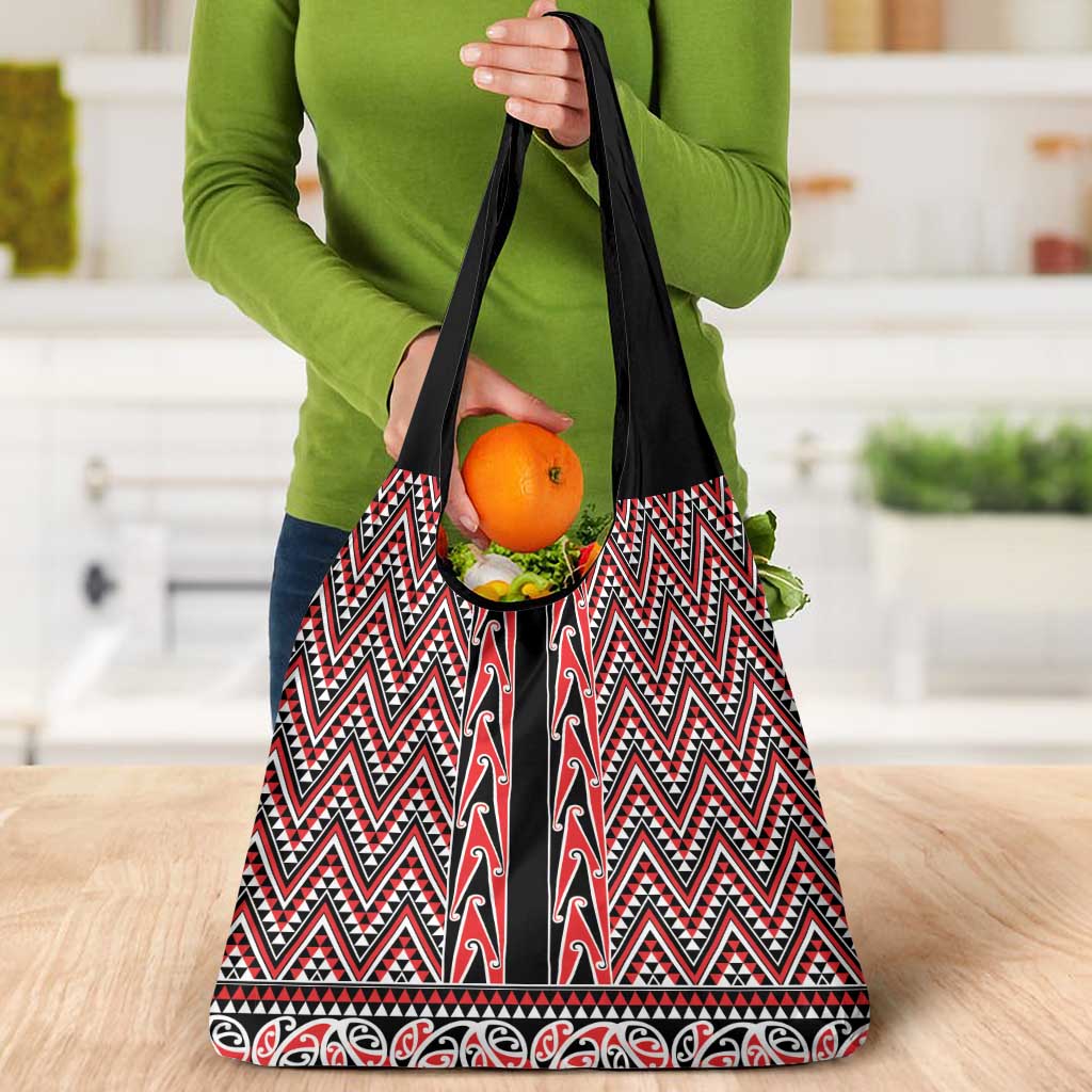 New Zealand Maori Niho Taniwha Grocery Bag Whero Mangopare and Puhoro Pattern