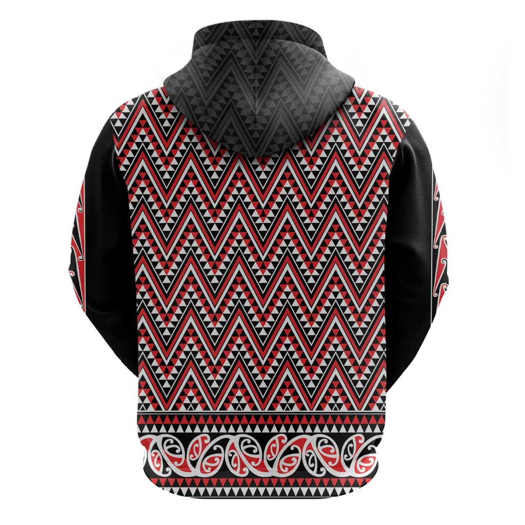 New Zealand Maori Niho Taniwha Hoodie Whero Mangopare and Puhoro Pattern