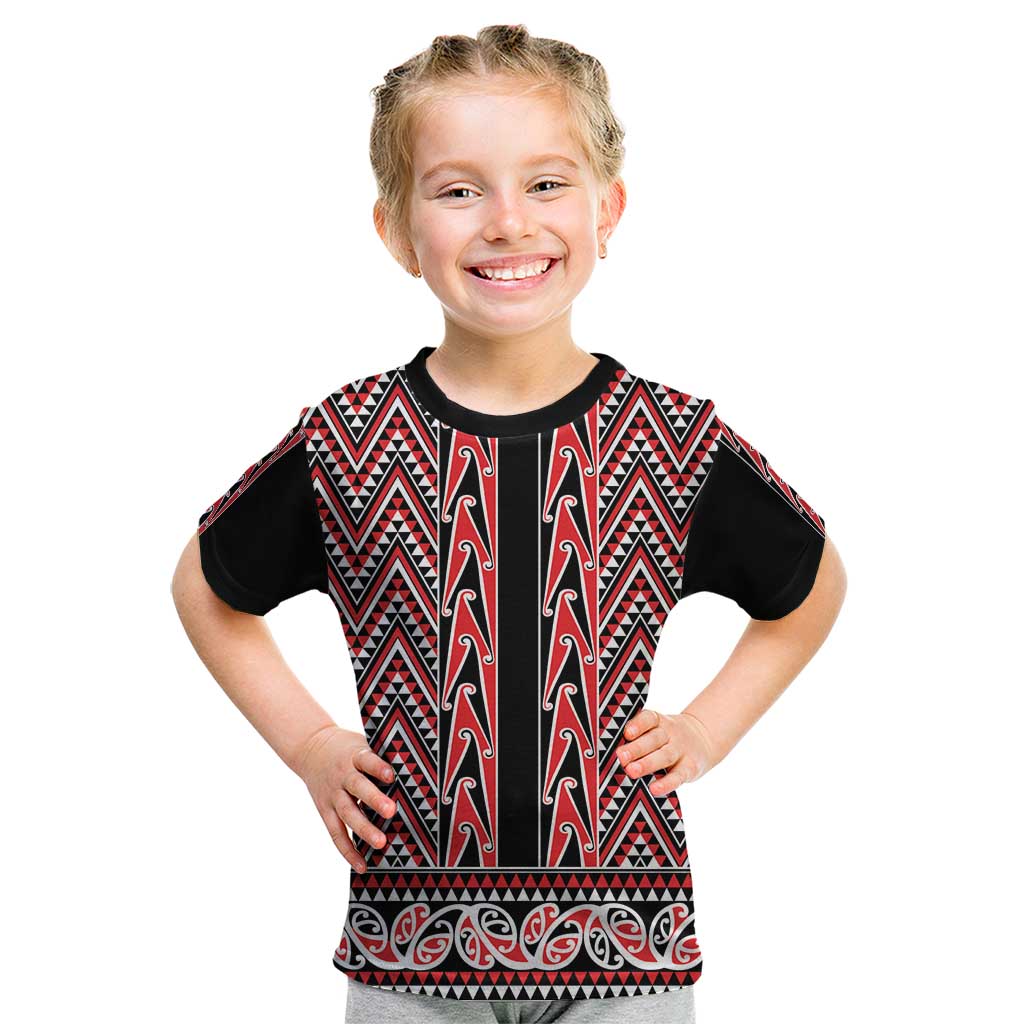 New Zealand Maori Niho Taniwha Kid T Shirt Whero Mangopare and Puhoro Pattern