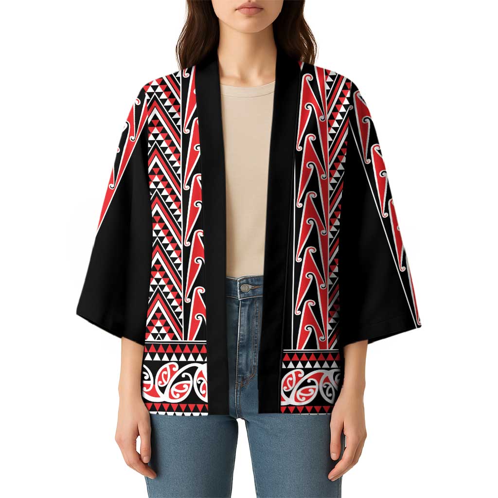 New Zealand Maori Niho Taniwha Kimono Whero Mangopare and Puhoro Pattern - Polynesian Pride