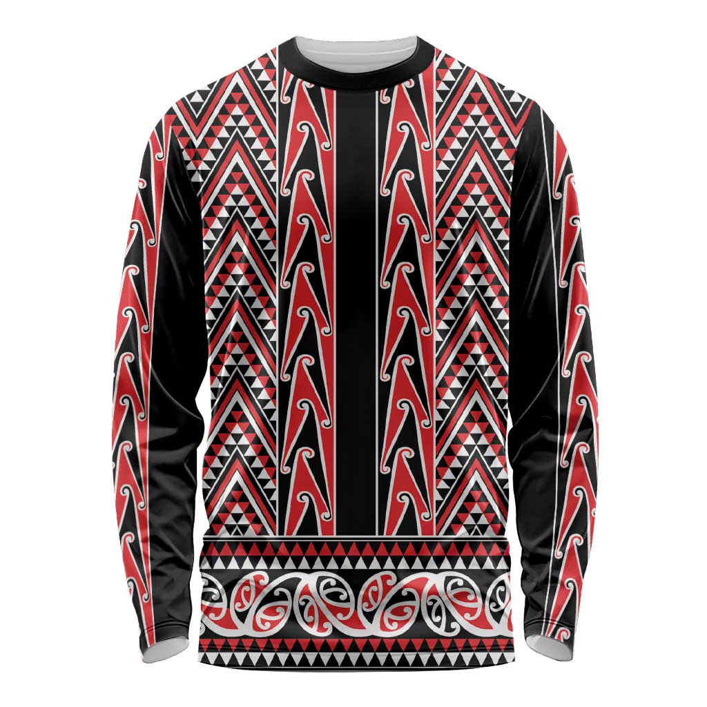 New Zealand Maori Niho Taniwha Long Sleeve Shirt Whero Mangopare and Puhoro Pattern LT9 Unisex Red - Polynesian Pride