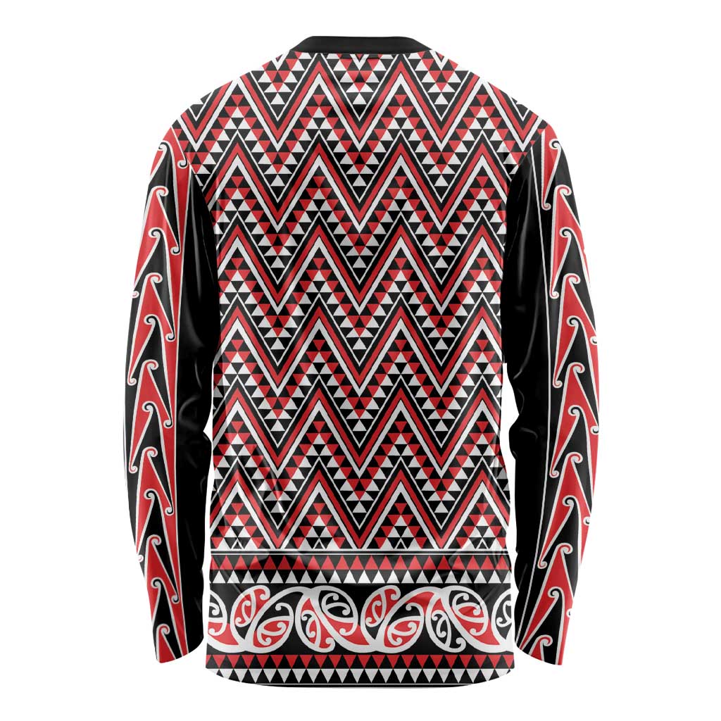 New Zealand Maori Niho Taniwha Long Sleeve Shirt Whero Mangopare and Puhoro Pattern LT9 - Polynesian Pride
