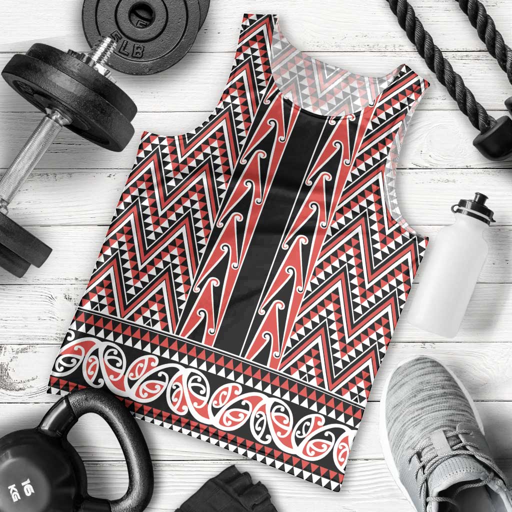 New Zealand Maori Niho Taniwha Men Tank Top Whero Mangopare and Puhoro Pattern LT9 - Polynesian Pride