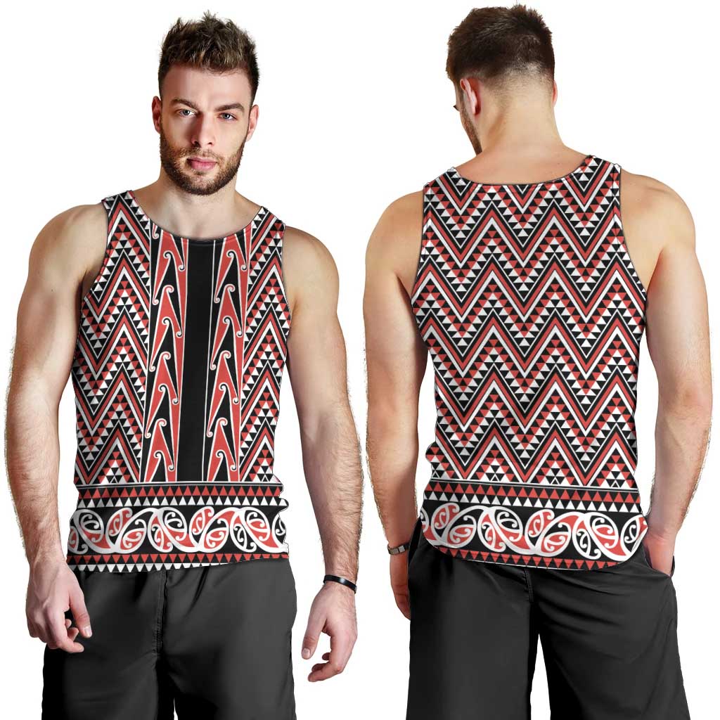 New Zealand Maori Niho Taniwha Men Tank Top Whero Mangopare and Puhoro Pattern LT9 - Polynesian Pride