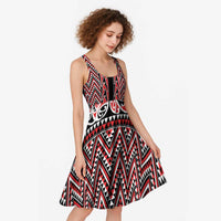 New Zealand Maori Niho Taniwha Midi Dress Whero Mangopare and Puhoro Pattern - Polynesian Pride