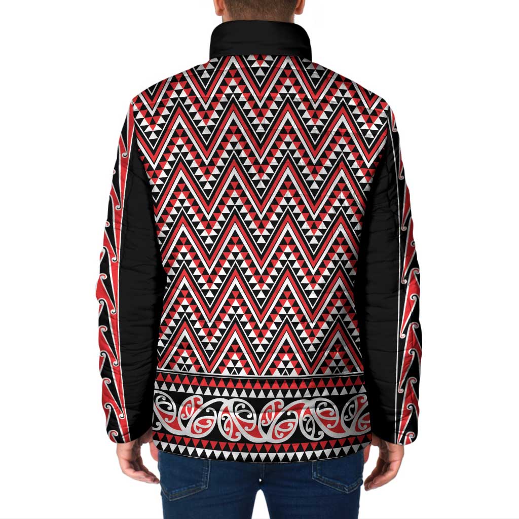 New Zealand Maori Niho Taniwha Padded Jacket Whero Mangopare and Puhoro Pattern - Polynesian Pride