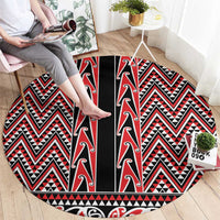 New Zealand Maori Niho Taniwha Round Carpet Whero Mangopare and Puhoro Pattern