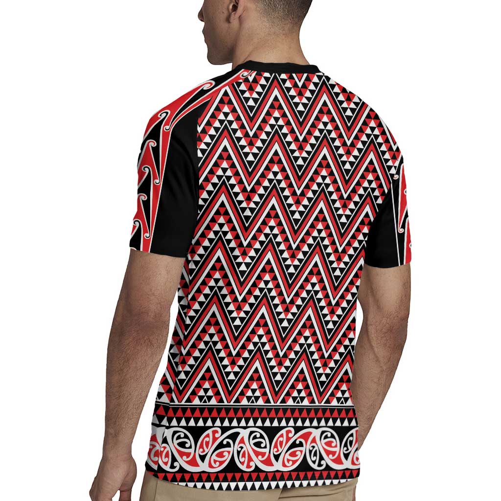 New Zealand Maori Niho Taniwha Rugby Jersey Whero Mangopare and Puhoro Pattern