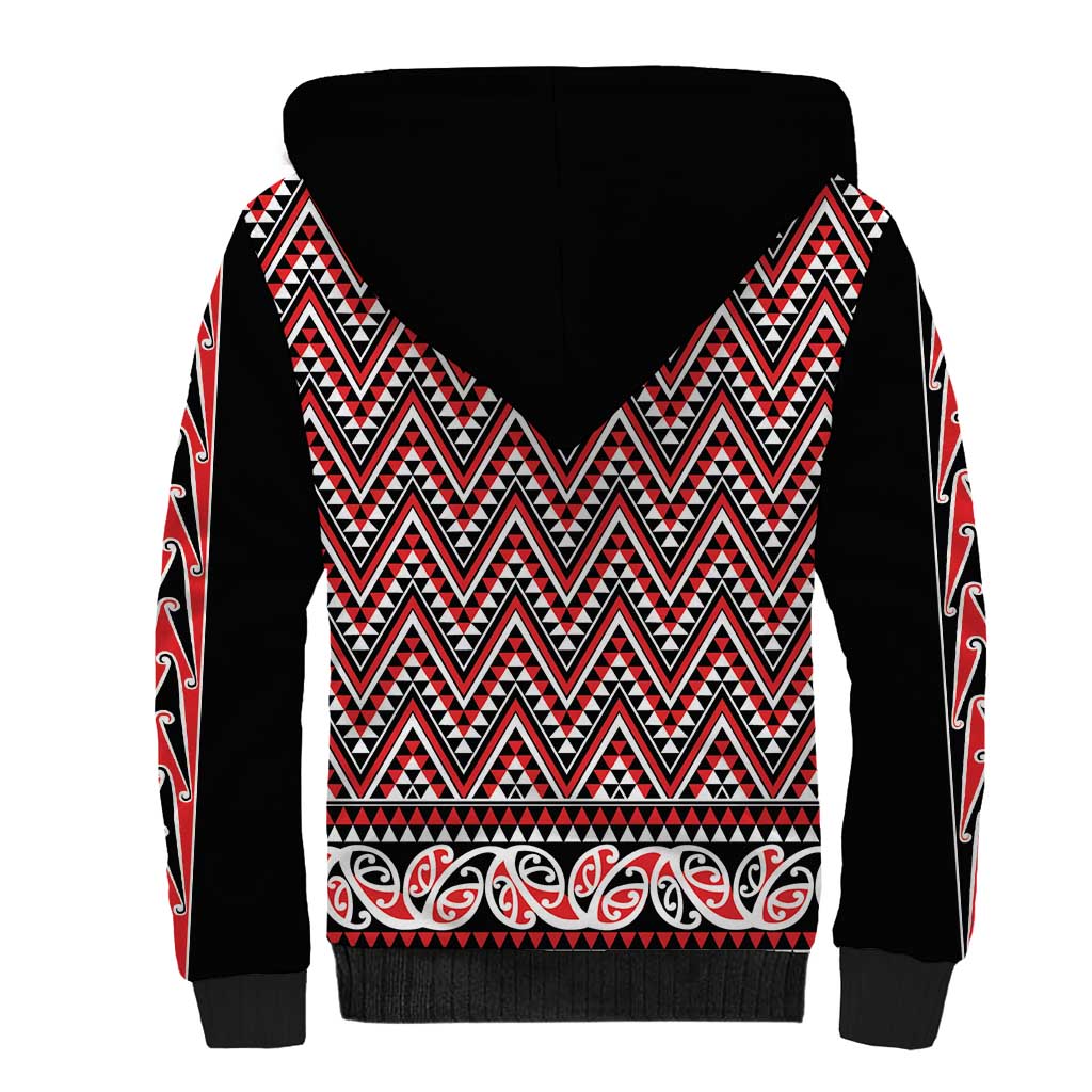 New Zealand Maori Niho Taniwha Sherpa Hoodie Whero Mangopare and Puhoro Pattern LT9 - Polynesian Pride