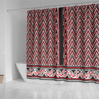New Zealand Maori Niho Taniwha Shower Curtain Whero Mangopare and Puhoro Pattern