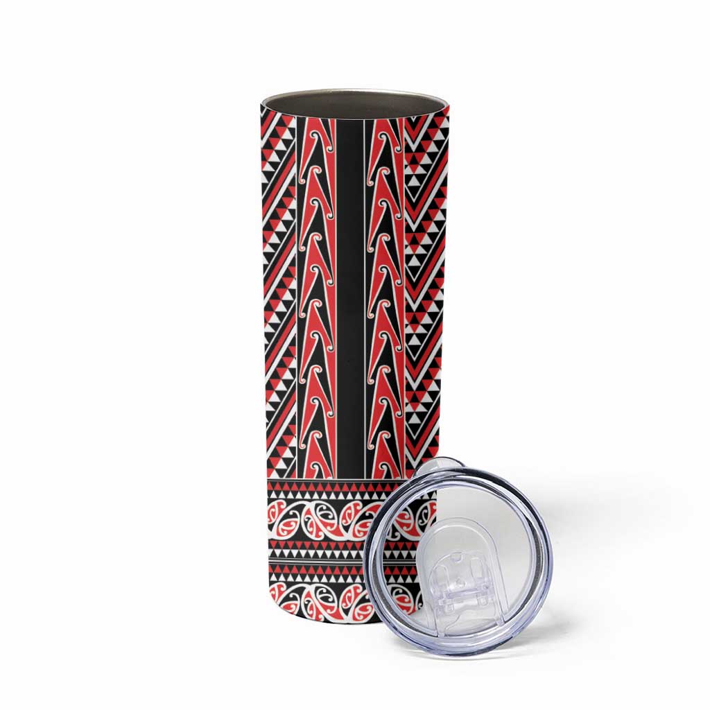 New Zealand Maori Niho Taniwha Skinny Tumbler Whero Mangopare and Puhoro Pattern
