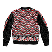 New Zealand Maori Niho Taniwha Sleeve Zip Bomber Jacket Whero Mangopare and Puhoro Pattern