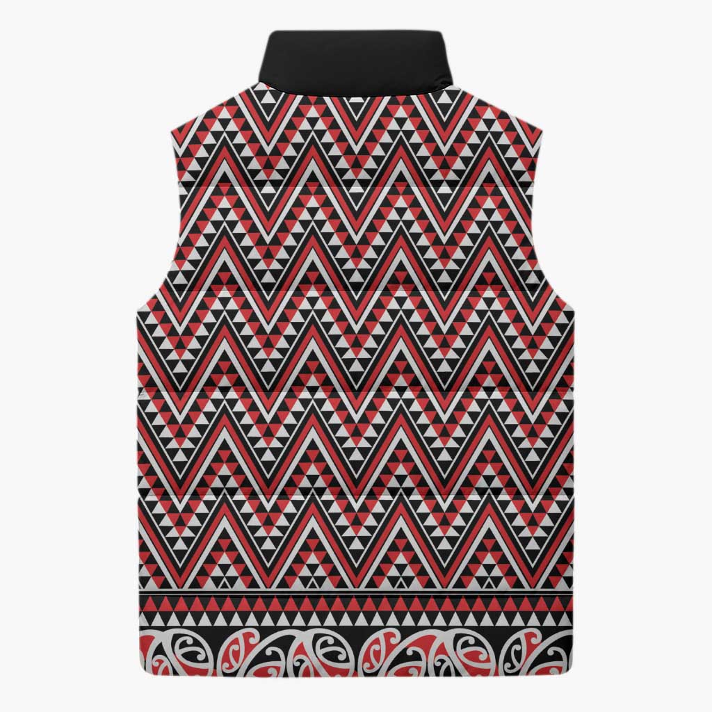 New Zealand Maori Niho Taniwha Sleeveless Puffer Jacket Whero Mangopare and Puhoro Pattern - Polynesian Pride