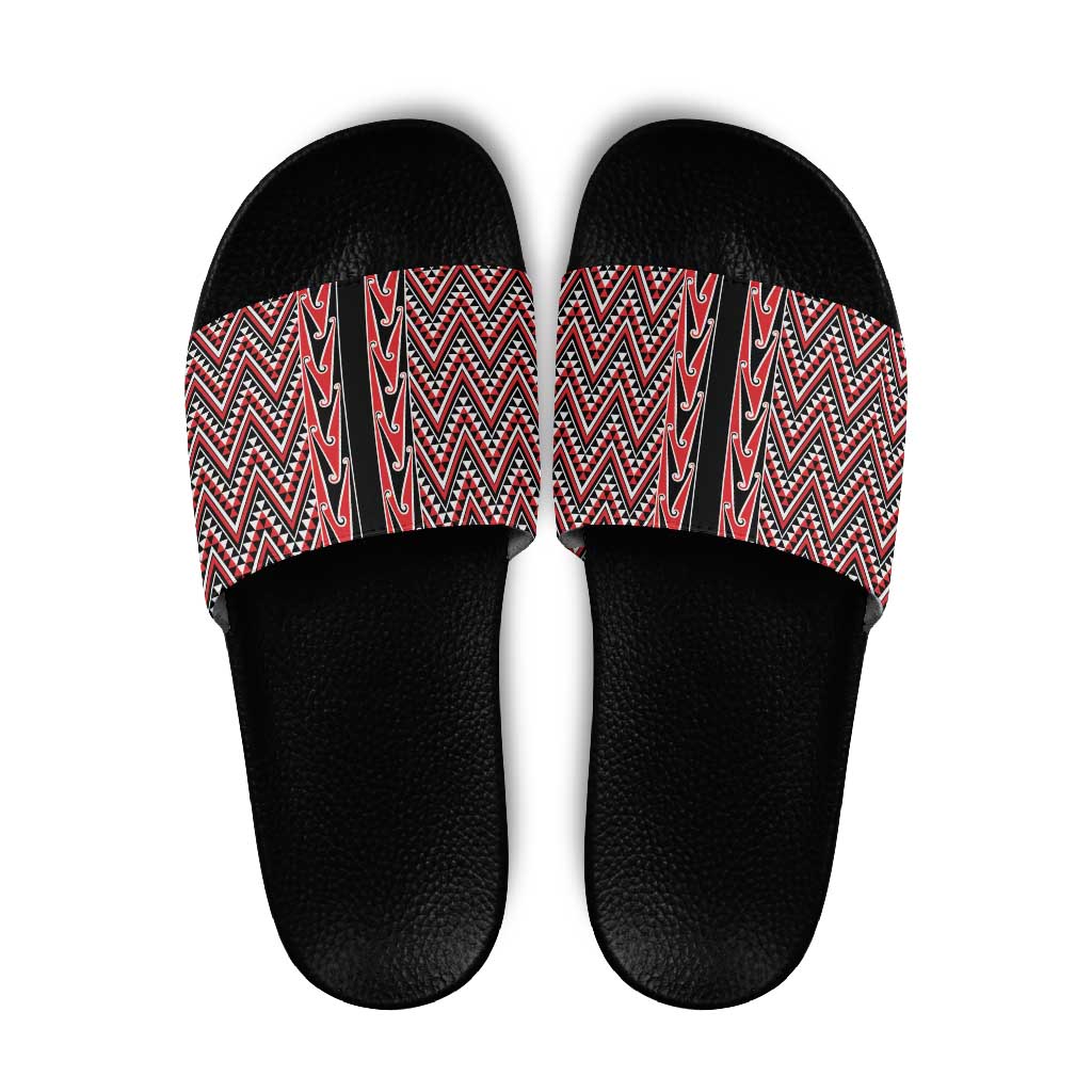 New Zealand Maori Niho Taniwha Slide Sandals Whero Mangopare and Puhoro Pattern - Polynesian Pride