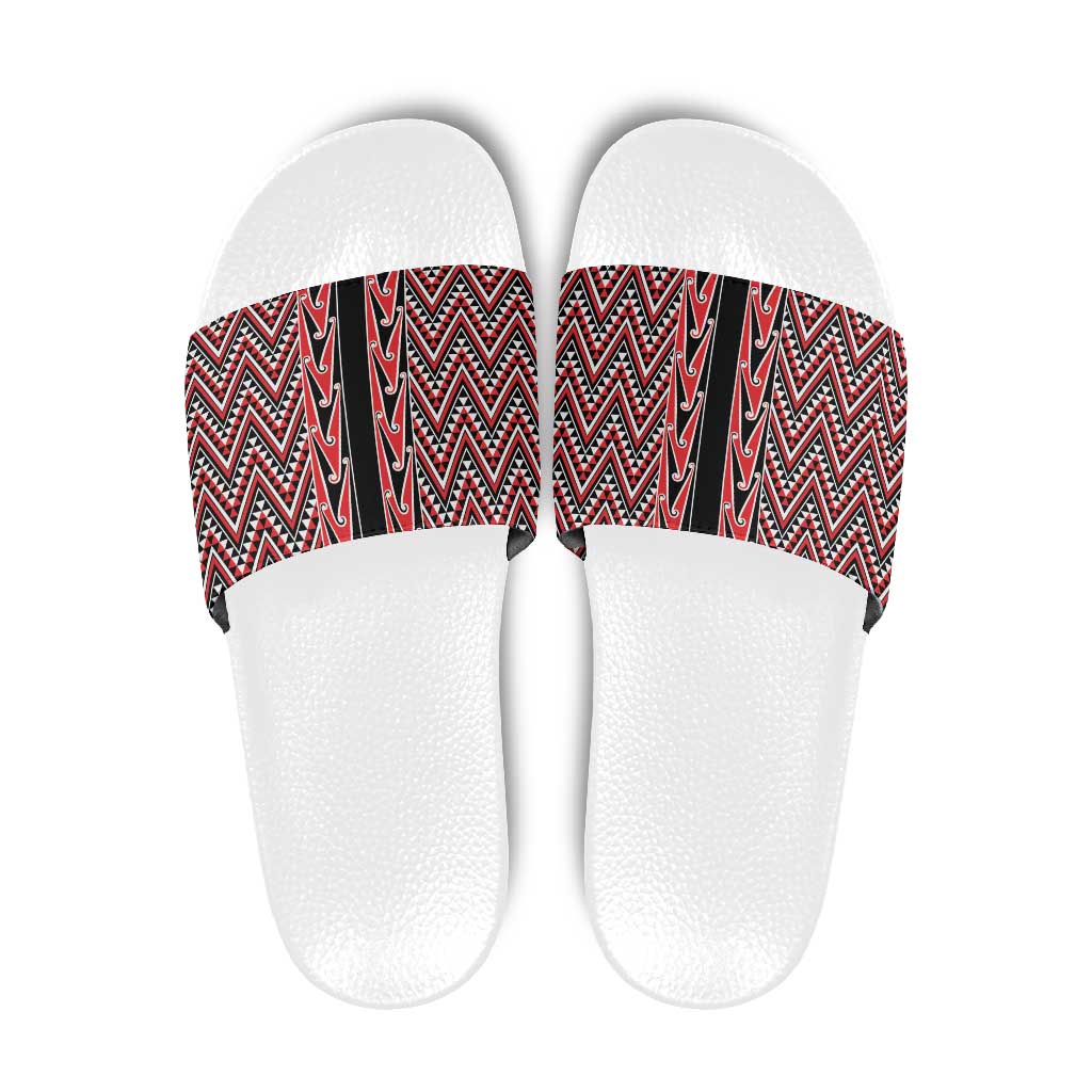 New Zealand Maori Niho Taniwha Slide Sandals Whero Mangopare and Puhoro Pattern - Polynesian Pride