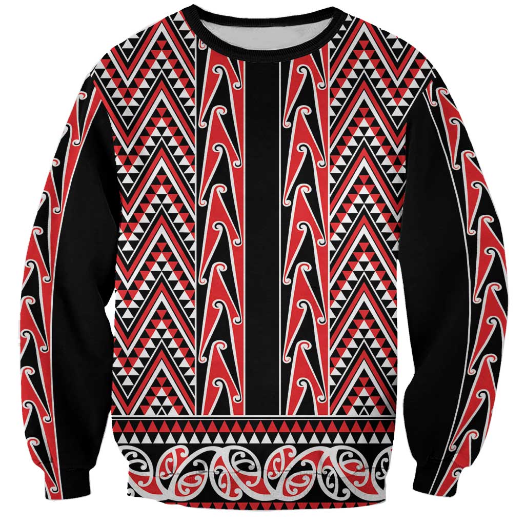 New Zealand Maori Niho Taniwha Sweatshirt Whero Mangopare and Puhoro Pattern LT9 Unisex Red - Polynesian Pride