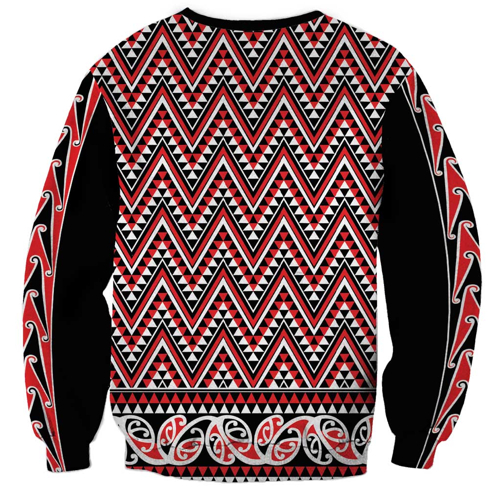 New Zealand Maori Niho Taniwha Sweatshirt Whero Mangopare and Puhoro Pattern LT9 - Polynesian Pride