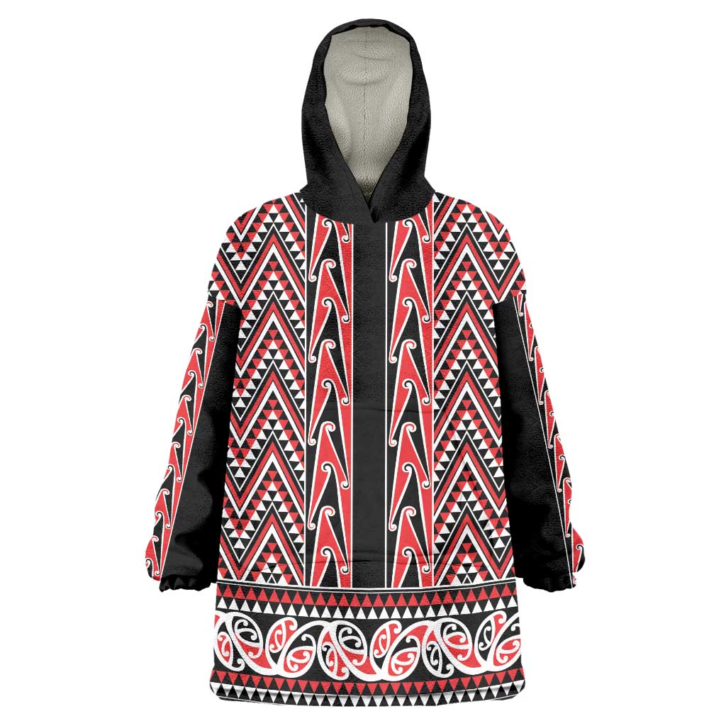 New Zealand Maori Niho Taniwha Wearable Blanket Hoodie Whero Mangopare and Puhoro Pattern LT9 One Size Red - Polynesian Pride
