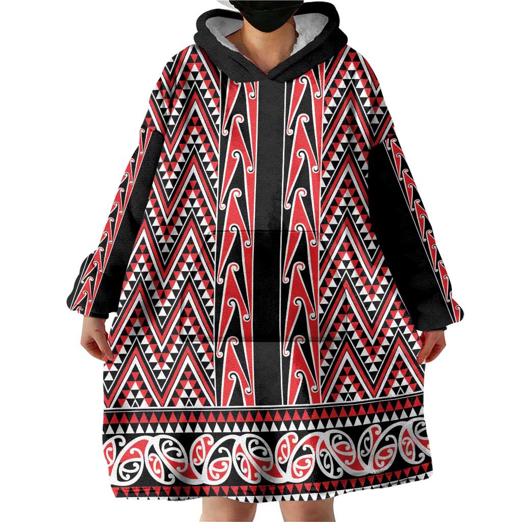 New Zealand Maori Niho Taniwha Wearable Blanket Hoodie Whero Mangopare and Puhoro Pattern LT9 - Polynesian Pride