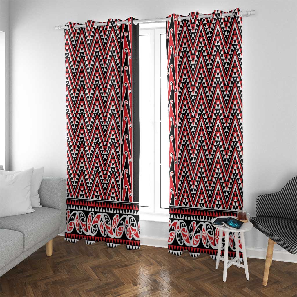 New Zealand Maori Niho Taniwha Window Curtain Whero Mangopare and Puhoro Pattern