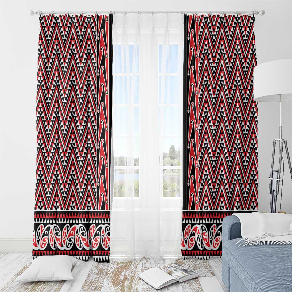 New Zealand Maori Niho Taniwha Window Curtain Whero Mangopare and Puhoro Pattern
