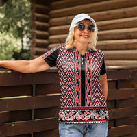 New Zealand Maori Niho Taniwha Women Polo Shirt Whero Mangopare and Puhoro Pattern