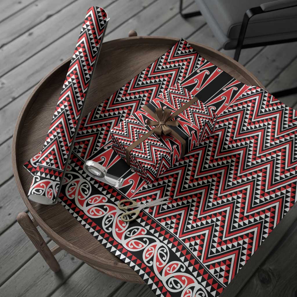 New Zealand Maori Niho Taniwha Wrapping Paper Whero Mangopare and Puhoro Pattern - Polynesian Pride