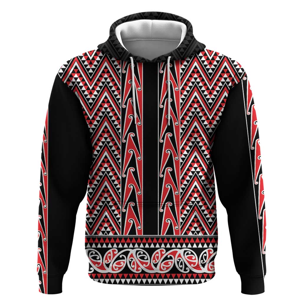 New Zealand Maori Niho Taniwha Zip Hoodie Whero Mangopare and Puhoro Pattern
