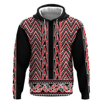 New Zealand Maori Niho Taniwha Zip Hoodie Whero Mangopare and Puhoro Pattern