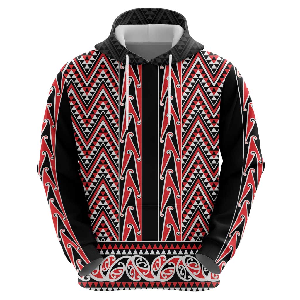 New Zealand Maori Niho Taniwha Zip Hoodie Whero Mangopare and Puhoro Pattern