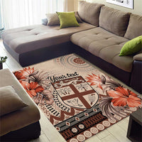 Vintage Bula Fiji Personalised Area Rug Beige Hibiscus Tapa Pattern