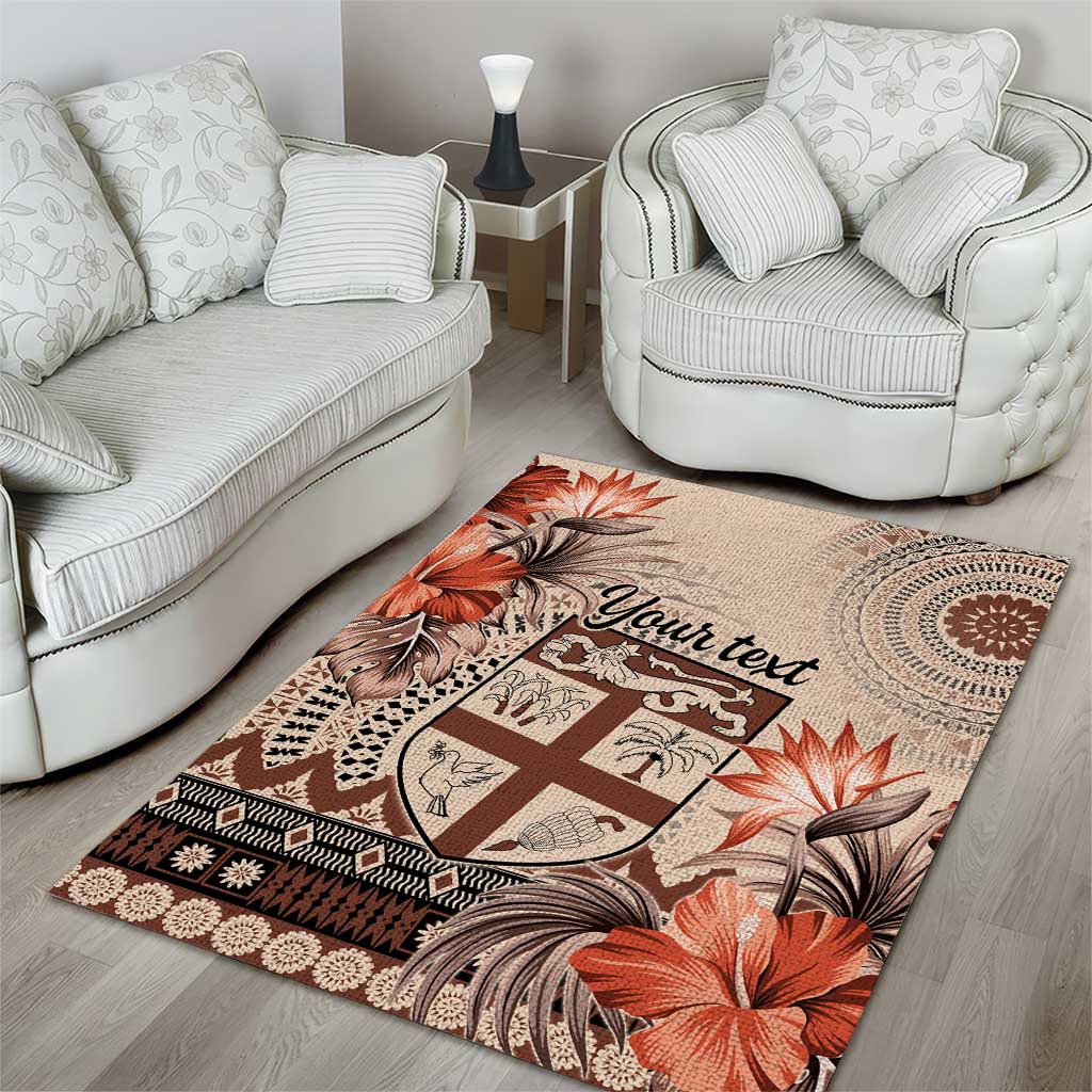Vintage Bula Fiji Personalised Area Rug Beige Hibiscus Tapa Pattern