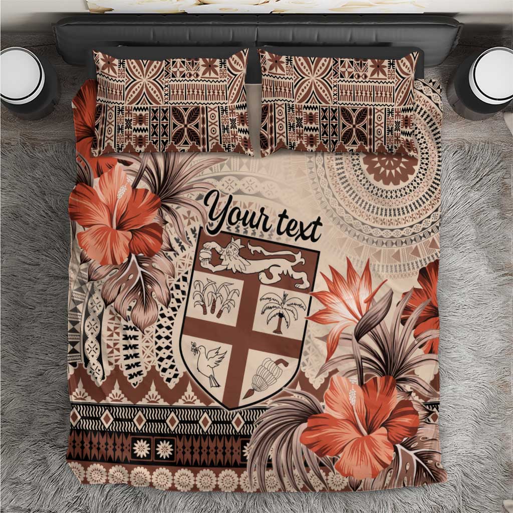 Vintage Bula Fiji Personalised Bedding Set Beige Hibiscus Tapa Pattern