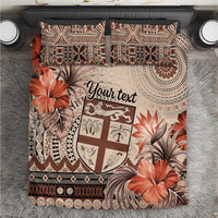 Vintage Bula Fiji Personalised Bedding Set Beige Hibiscus Tapa Pattern