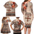 Vintage Bula Fiji Personalised Family Matching Long Sleeve Bodycon Dress and Hawaiian Shirt Beige Hibiscus Tapa Pattern
