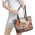 Vintage Bula Fiji Personalised Leather Tote Bag Beige Hibiscus Tapa Pattern