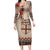 Vintage Bula Fiji Personalised Long Sleeve Bodycon Dress Beige Hibiscus Tapa Pattern