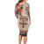 Vintage Bula Fiji Personalised Long Sleeve Bodycon Dress Beige Hibiscus Tapa Pattern