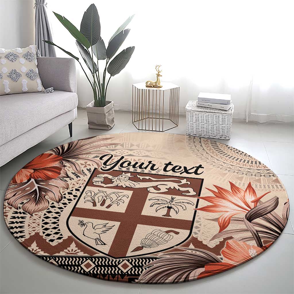 Vintage Bula Fiji Personalised Round Carpet Beige Hibiscus Tapa Pattern