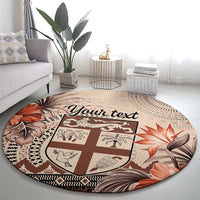 Vintage Bula Fiji Personalised Round Carpet Beige Hibiscus Tapa Pattern